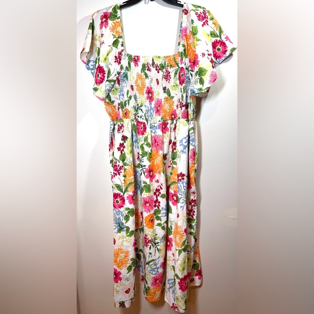 NWT BloomChic Floral Backless Square Neck Pocket Ruffle Hem Dress Size 22/24